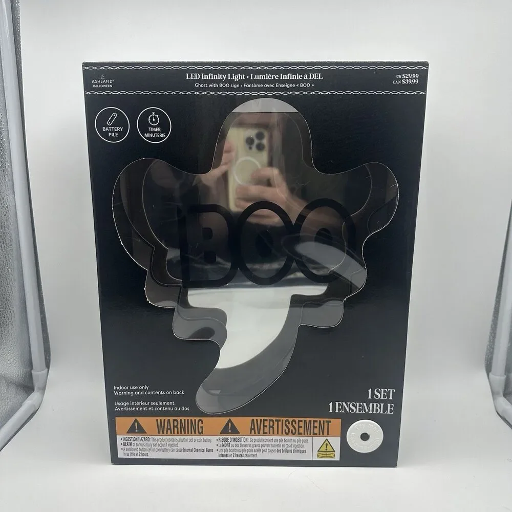 Ashland Halloween LED Infinity Light Ghost BOO Sign Battery Operated Timer New